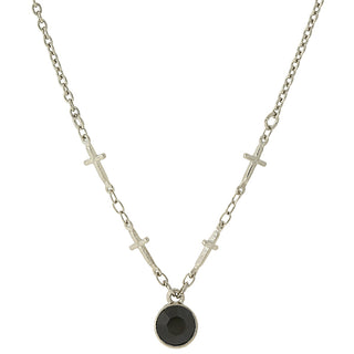 Silver-Tone Cross Chain Black Crystal Necklace