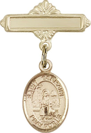 14kt Gold Filled Polished Badge Pin St. Germaine Cousin Baby Badge - Engravable