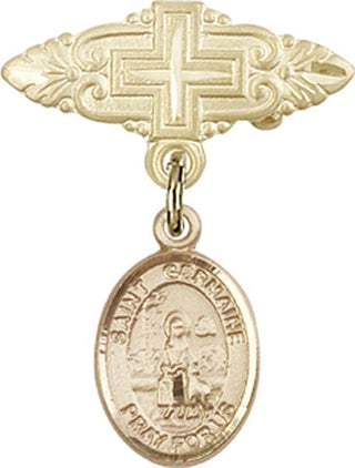 14kt Gold Filled Badge Pin With Cross St. Germaine Cousin Baby Badge - Engravable