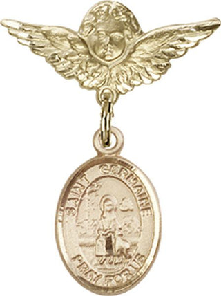 14kt Gold Filled Small Angel w/Wings St. Germaine Cousin Baby Badge - Engravable