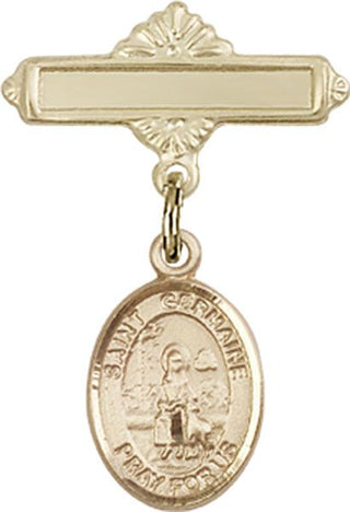 14kt Gold Polished Badge Pin St. Germaine Cousin Baby Badge - Engravable