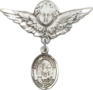 Sterling Silver Large Angel w/Wings St. Germaine Cousin Baby Badge - Engravable
