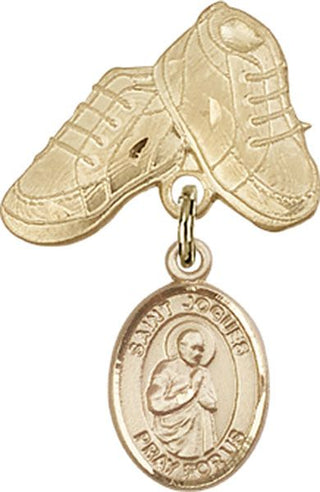 14kt Gold Filled Baby Boots St. Isaac Jogues Baby Badge - Engravable