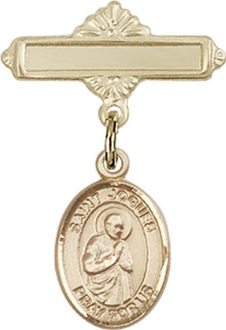 14kt Gold Polished Badge Pin St. Isaac Jogues Baby Badge - Engravable