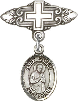 Sterling Silver Badge Pin With Cross St. Isaac Jogues Baby Badge - Engravable