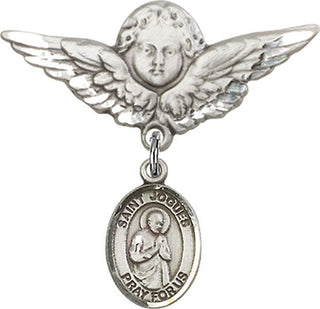Sterling Silver Large Angel w/Wings St. Isaac Jogues Baby Badge - Engravable