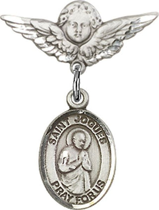 Sterling Silver Small Angel w/Wings St. Isaac Jogues Baby Badge - Engravable