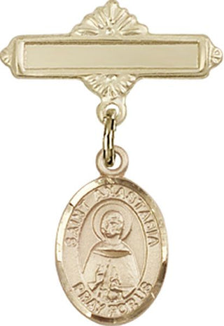 14kt Gold Filled Polished Badge Pin St. Anastasia Baby Badge - Engravable
