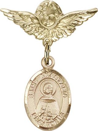 14kt Gold Filled Small Angel w/Wings St. Anastasia Baby Badge - Engravable