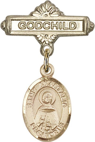 14kt Gold Filled Godchild St. Anastasia Baby Badge - Engravable