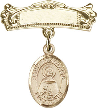14kt Gold Badge Pin St. Anastasia Baby Badge - Engravable