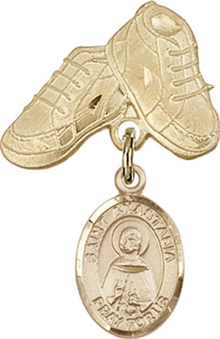 14kt Gold Baby Boots St. Anastasia Baby Badge - Engravable