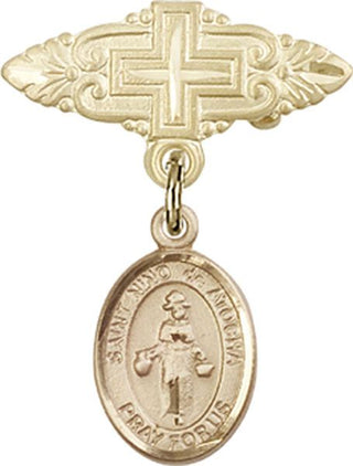 14kt Gold Filled Badge Pin With Cross St. Nino de Atocha Baby Badge - Engravable