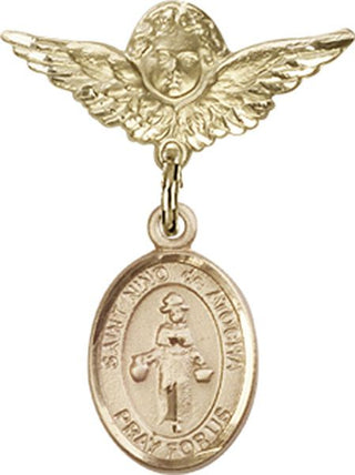 14kt Gold Small Angel w/Wings St. Nino de Atocha Baby Badge - Engravable