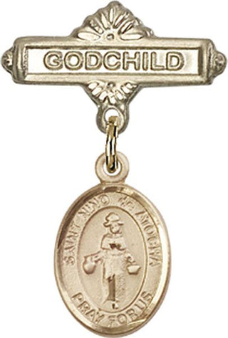 14kt Gold Godchild St. Nino de Atocha Baby Badge - Engravable