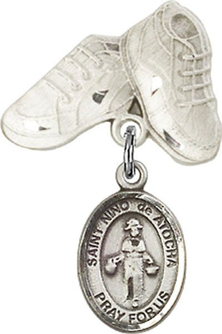 Sterling Silver Baby Boots St. Nino de Atocha Baby Badge - Engravable