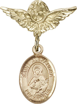 14kt Gold Filled Small Angel w/Wings St. Alexandra Baby Badge - Engravable