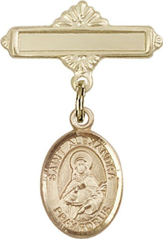 14kt Gold Polished Badge Pin St. Alexandra Baby Badge - Engravable