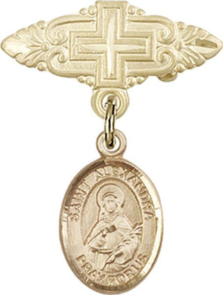 14kt Gold Badge Pin With Cross St. Alexandra Baby Badge - Engravable