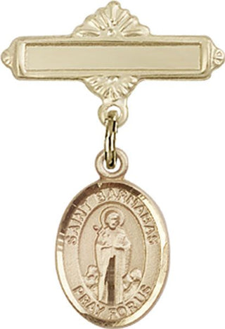 14kt Gold Polished Badge Pin St. Barnabas Baby Badge - Engravable