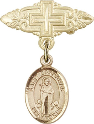 14kt Gold Badge Pin With Cross St. Barnabas Baby Badge - Engravable