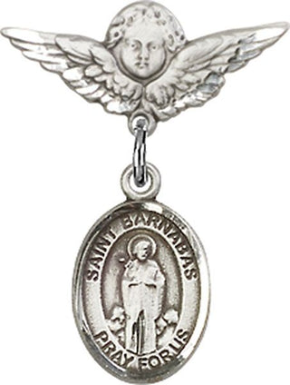 Sterling Silver Small Angel w/Wings St. Barnabas Baby Badge - Engravable