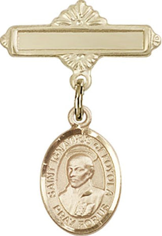 14kt Gold Filled Polished Badge Pin St. Ignatius of Loyola Baby Badge - Engravable