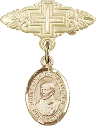 14kt Gold Filled Badge Pin With Cross St. Ignatius of Loyola Baby Badge - Engravable