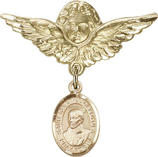 14kt Gold Filled Large Angel w/Wings St. Ignatius of Loyola Baby Badge - Engravable