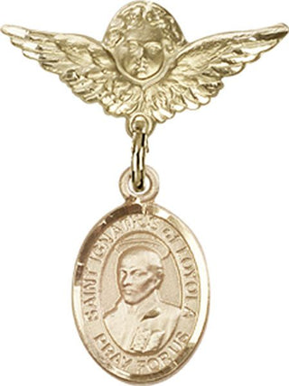 14kt Gold Filled Small Angel w/Wings St. Ignatius of Loyola Baby Badge - Engravable