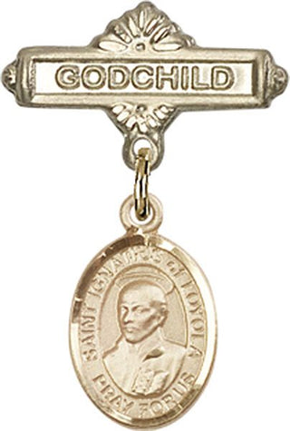 14kt Gold Filled Godchild St. Ignatius of Loyola Baby Badge - Engravable