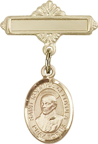 14kt Gold Polished Badge Pin St. Ignatius of Loyola Baby Badge - Engravable