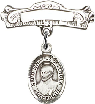 Sterling Silver Badge Pin St. Ignatius of Loyola Baby Badge - Engravable