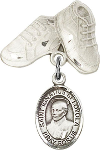 Sterling Silver Baby Boots St. Ignatius of Loyola Baby Badge - Engravable