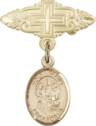 14kt Gold Filled Badge Pin With Cross Holy Family Baby Badge - Engravable