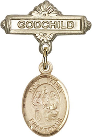 14kt Gold Filled Godchild Holy Family Baby Badge - Engravable