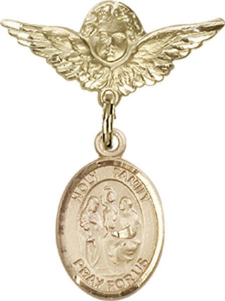 14kt Gold Small Angel w/Wings Holy Family Baby Badge - Engravable