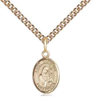 14kt Gold Saint Gertrude of Nivelles Medal Engraved Catholic Saint Jewelry