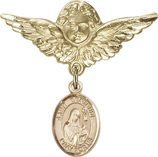14kt Gold Filled Large Angel w/Wings St. Gertrude of Nivelles Baby Badge - Engravable