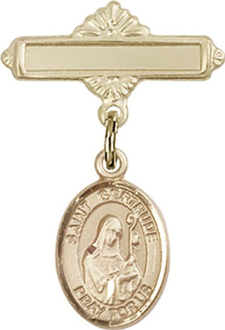 14kt Gold Polished Badge Pin St. Gertrude of Nivelles Baby Badge - Engravable