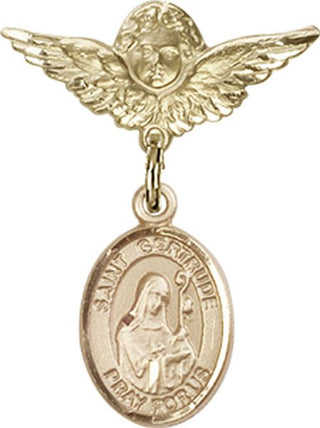 14kt Gold Small Angel w/Wings St. Gertrude of Nivelles Baby Badge - Engravable