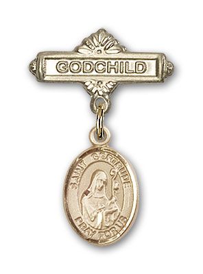 14kt Gold Godchild St. Gertrude of Nivelles Baby Badge - Engravable