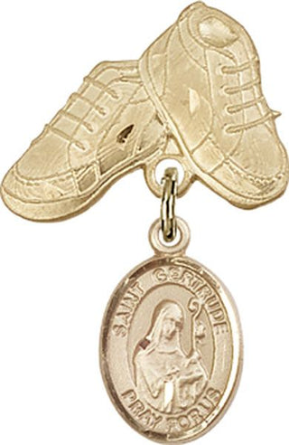 14kt Gold Baby Boots St. Gertrude of Nivelles Baby Badge - Engravable