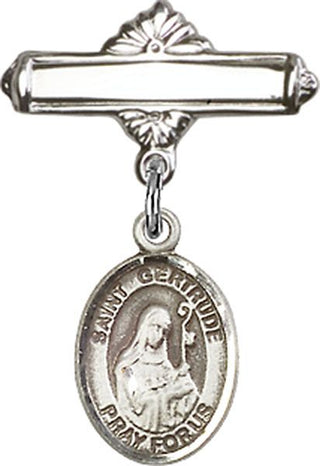 Sterling Silver Polished Badge Pin St. Gertrude of Nivelles Baby Badge - Engravable