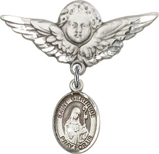 Sterling Silver Large Angel w/Wings St. Gertrude of Nivelles Baby Badge - Engravable