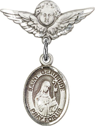 Sterling Silver Small Angel w/Wings St. Gertrude of Nivelles Baby Badge - Engravable