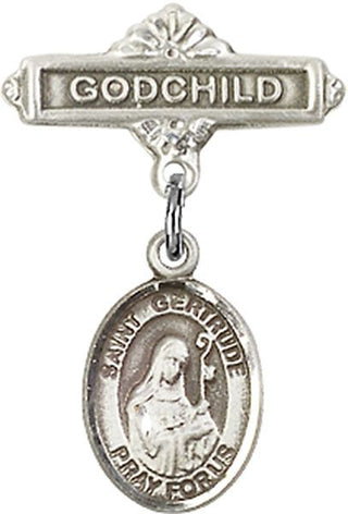 Sterling Silver Godchild St. Gertrude of Nivelles Baby Badge - Engravable