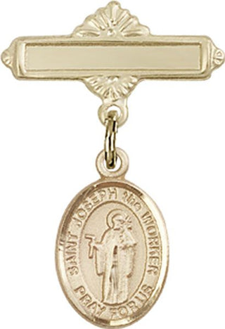 14kt Gold Polished Badge Pin St. Joseph the Worker Baby Badge - Engravable