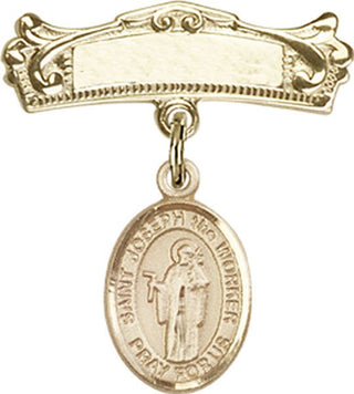 14kt Gold Badge Pin St. Joseph the Worker Baby Badge - Engravable