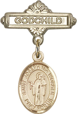14kt Gold Godchild St. Joseph the Worker Baby Badge - Engravable